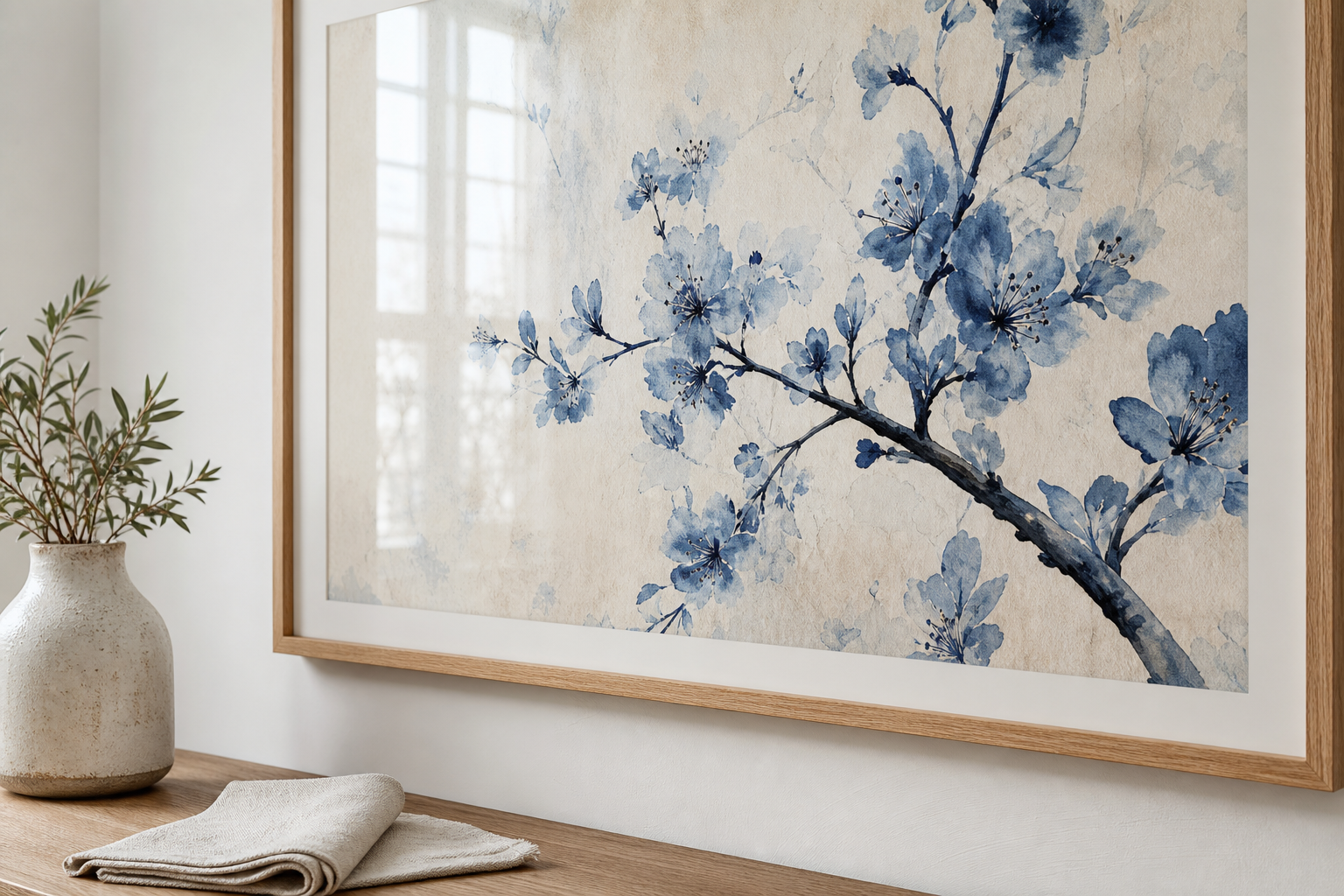 Close-up of floral artwork frame and paper texture