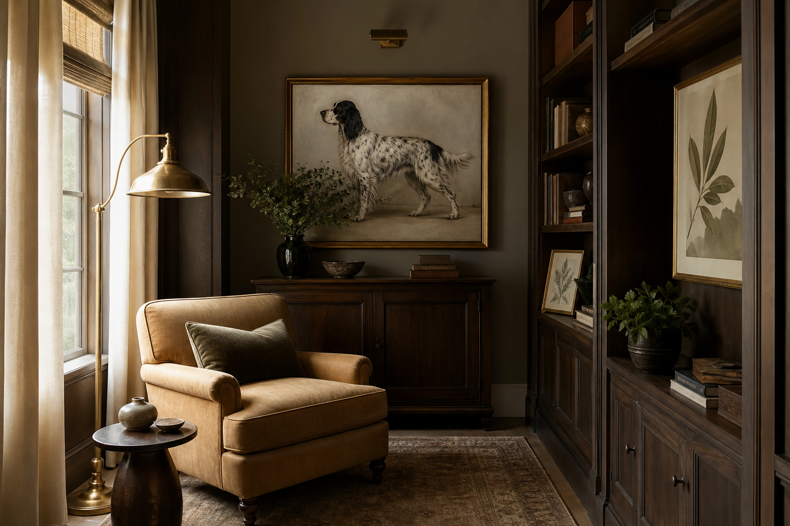 Dog breed print in a vintage-style sitting room