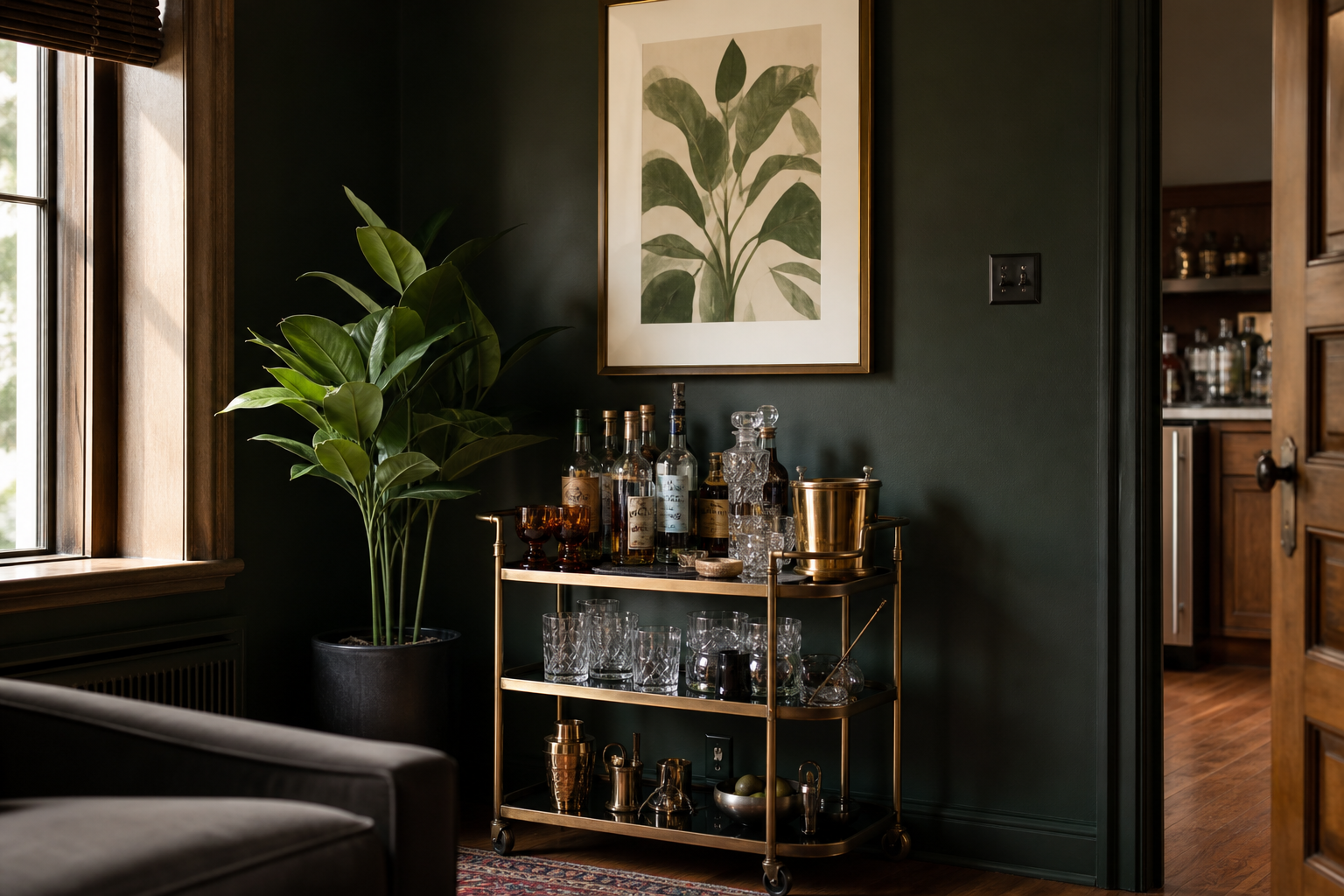 Stylish home bar with burger-inspired art
