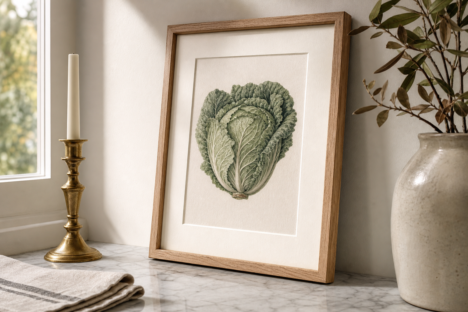 Close-up of frame and paper finish for botanical art