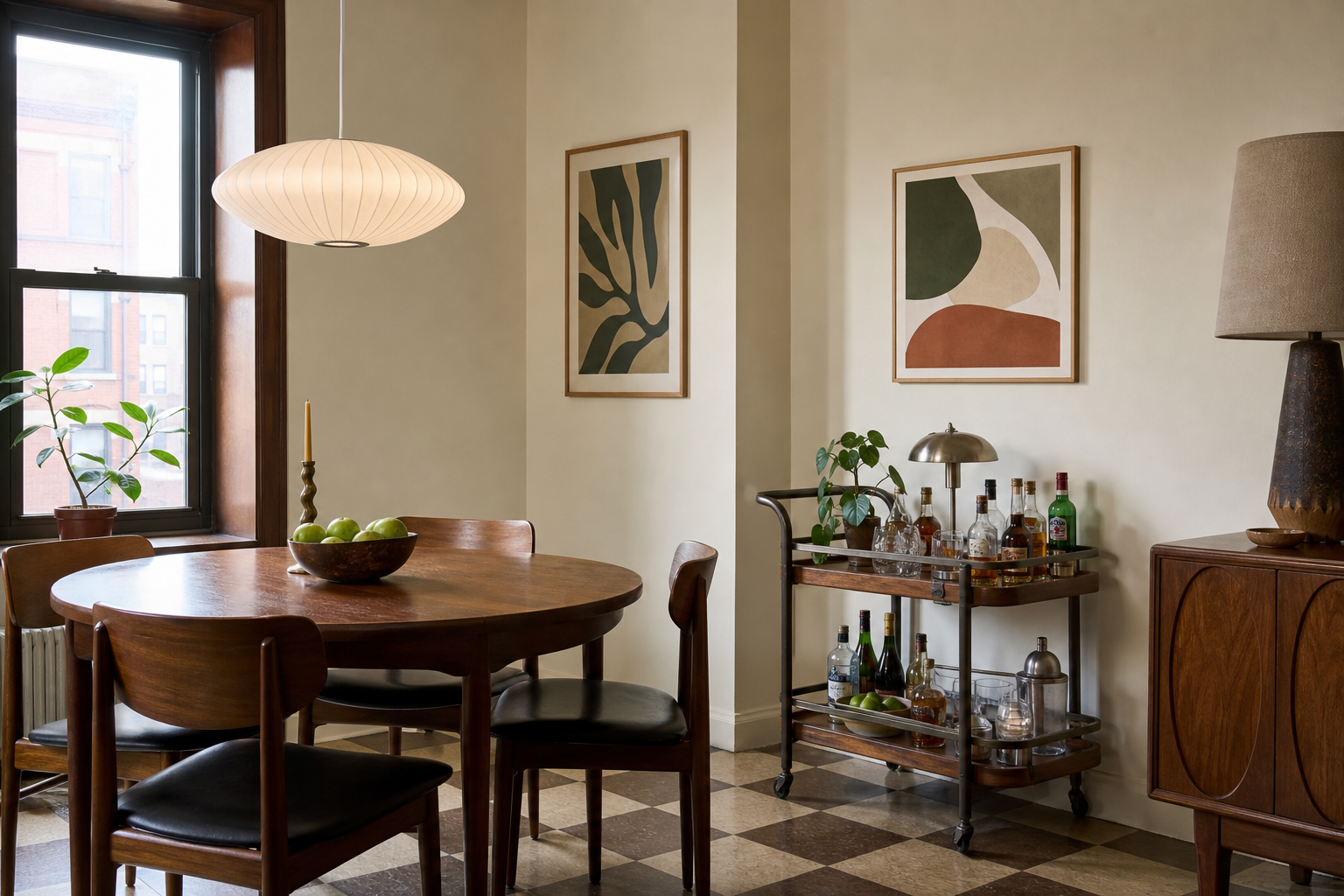 Retro dining area with whimsical animal food art