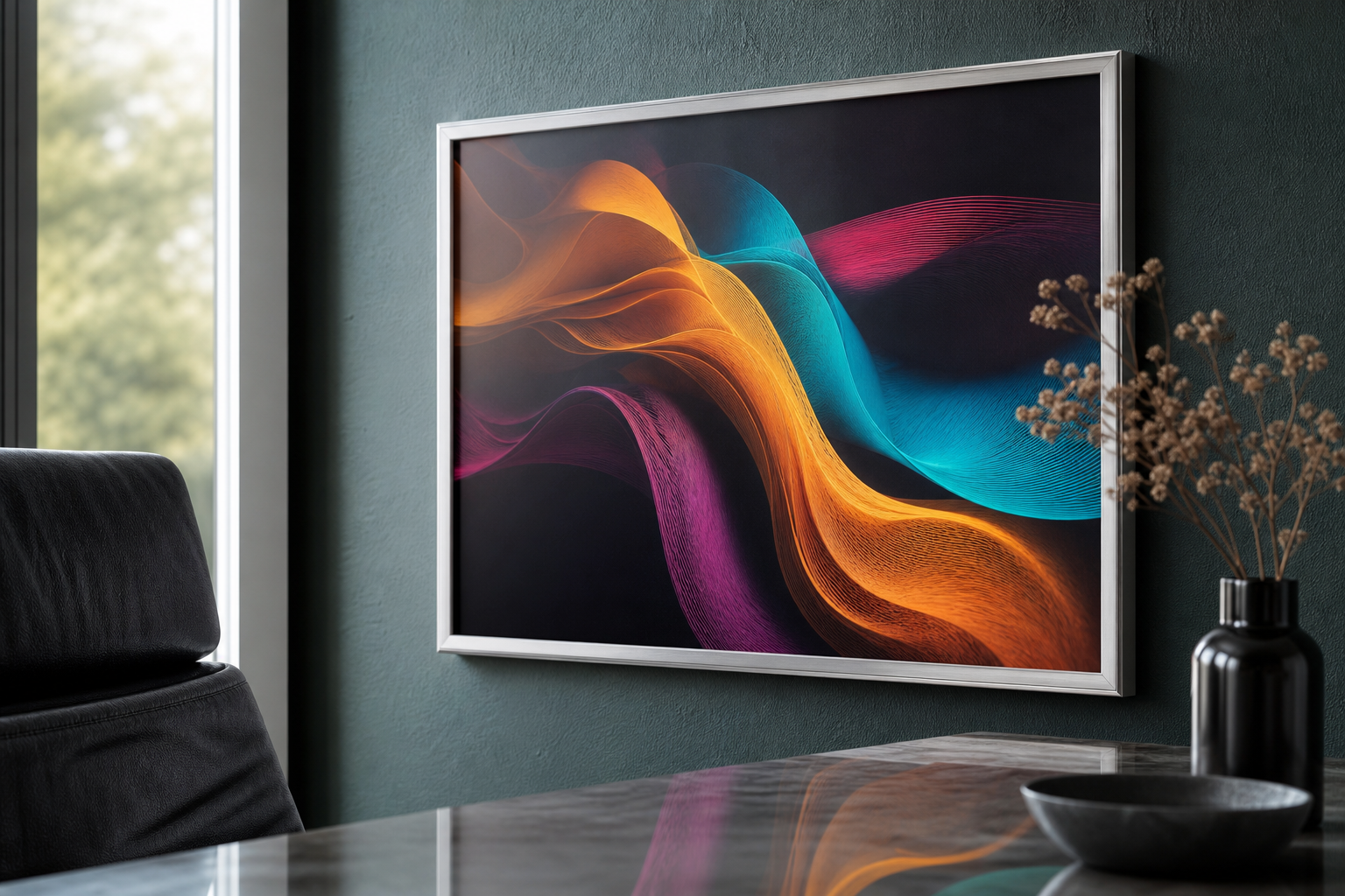 Close-up of silver frame with futuristic character art