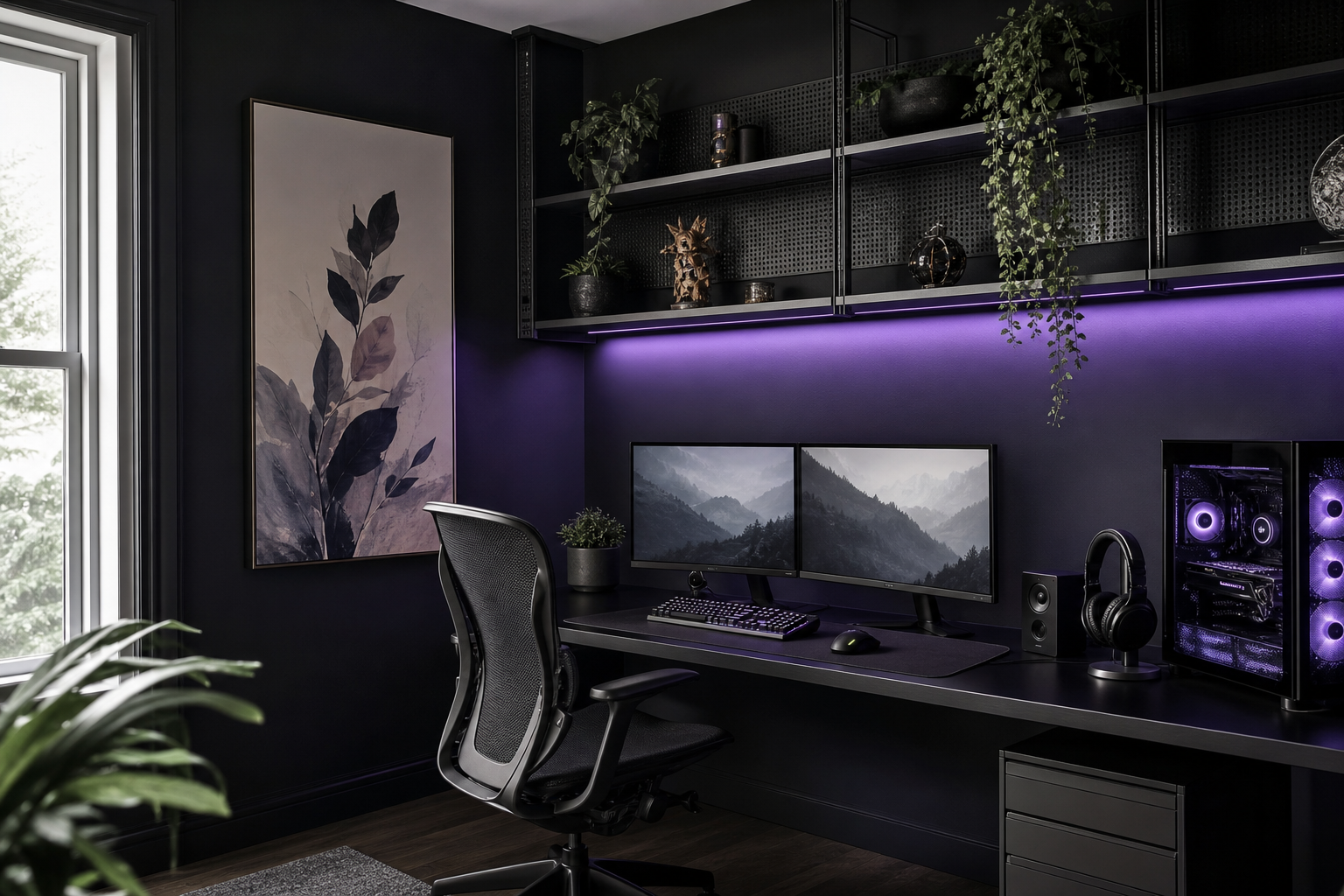Gaming room with cyber doll style framed wall art