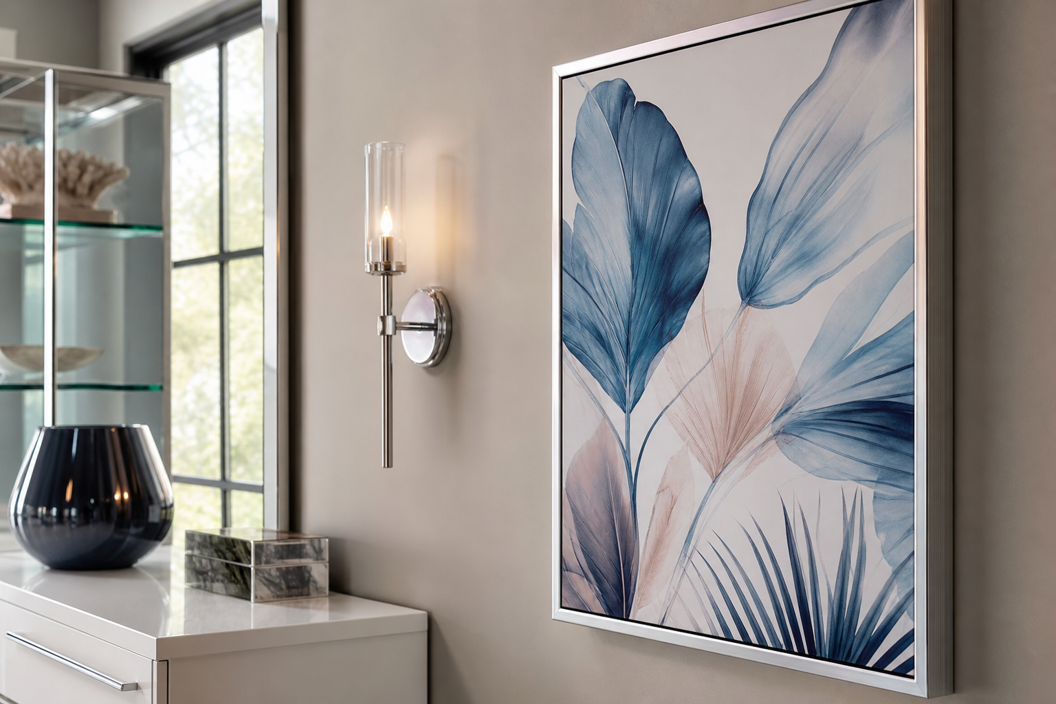 Close-up of sleek frame and glossy materials in futuristic interior