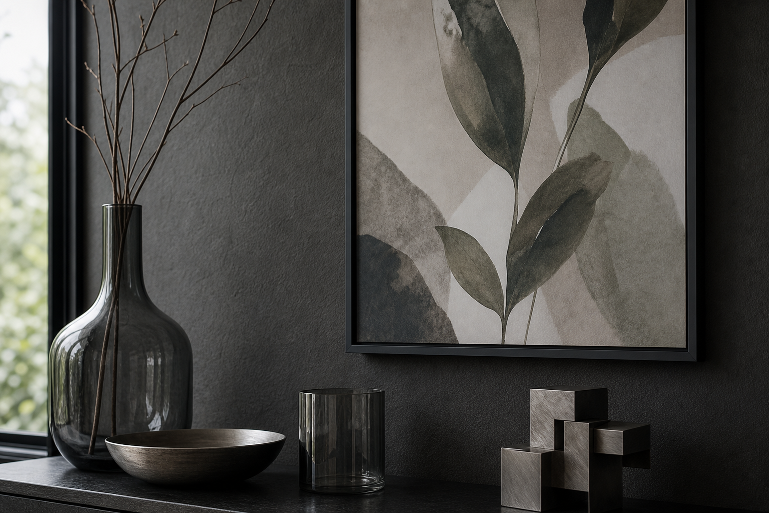 Close-up of black frame and dark industrial materials