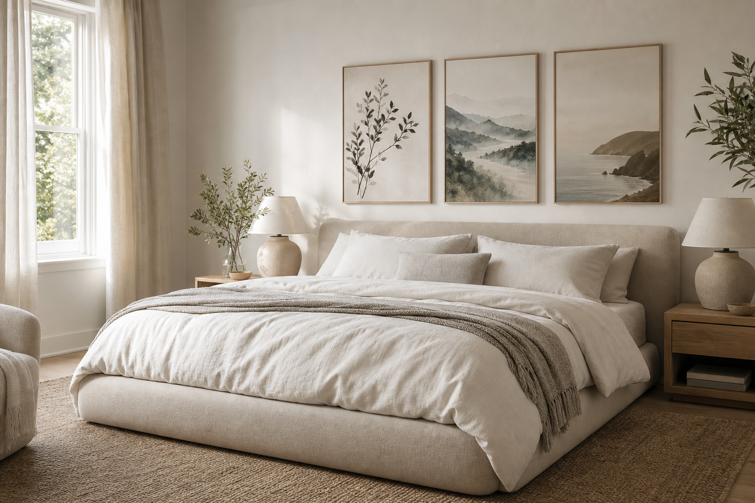 Bedroom wall with mixed nature art styles