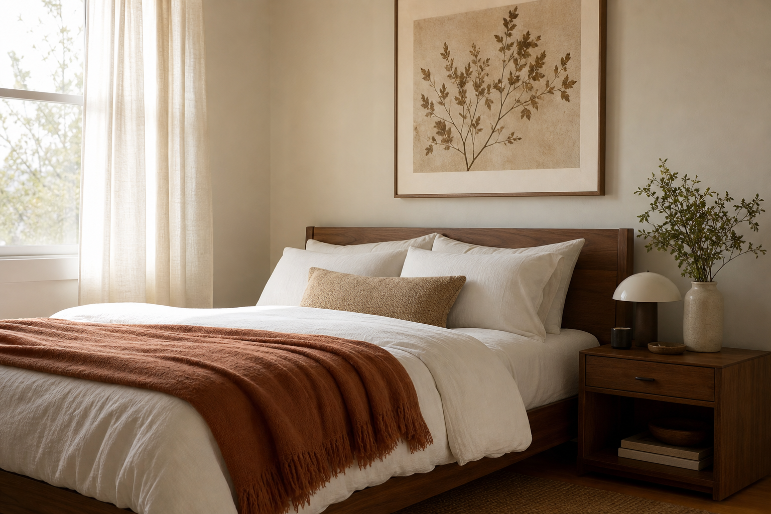 Sepia portrait styling in a modern bedroom