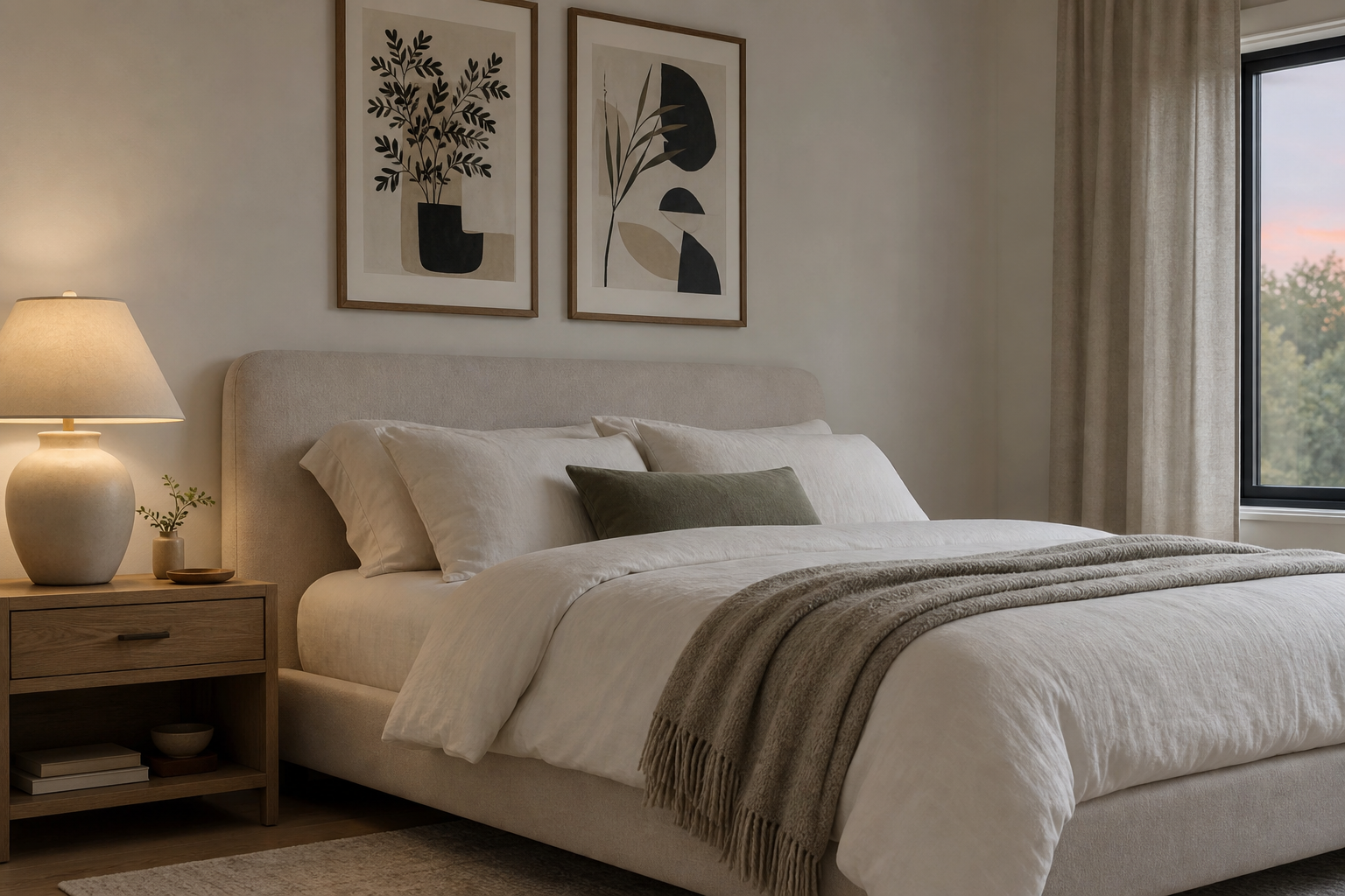 Bedroom with subtle typography wall art