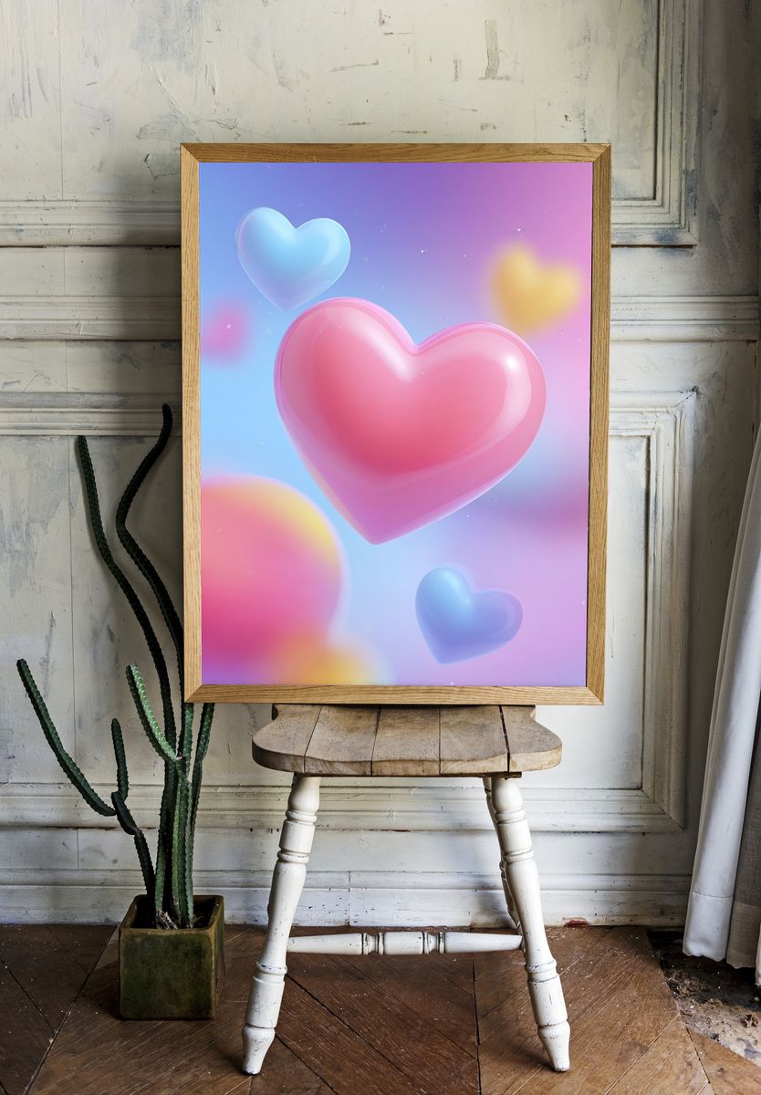 Colorful Hearts — Digital Art Print room preview
