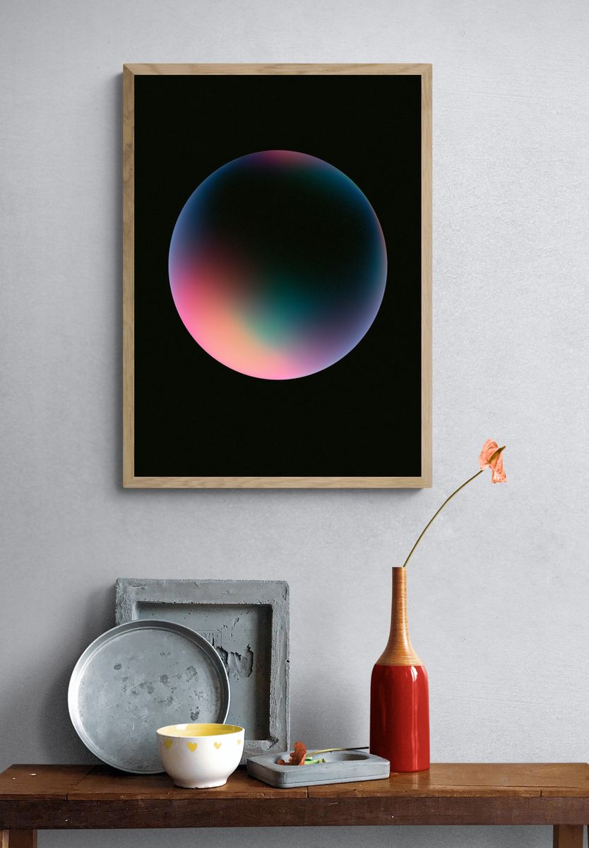 Neon Orb Abstract Poster. — room view 3