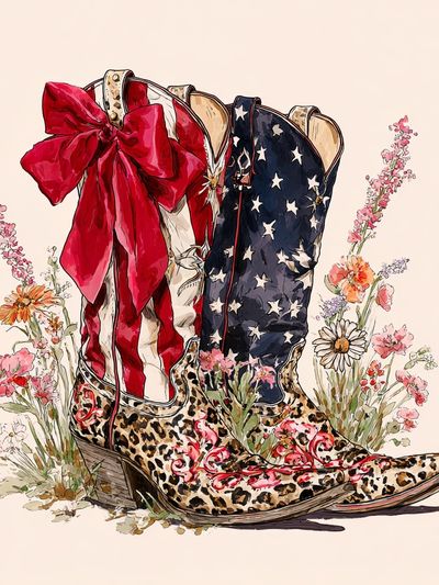 Patriotic Cowboy Boots — Illustration Print. poster print