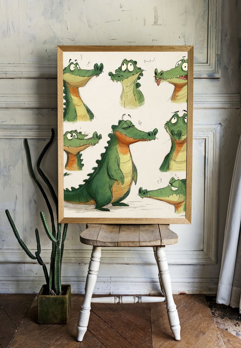 Playful Alligator Character — Illustration Print room preview