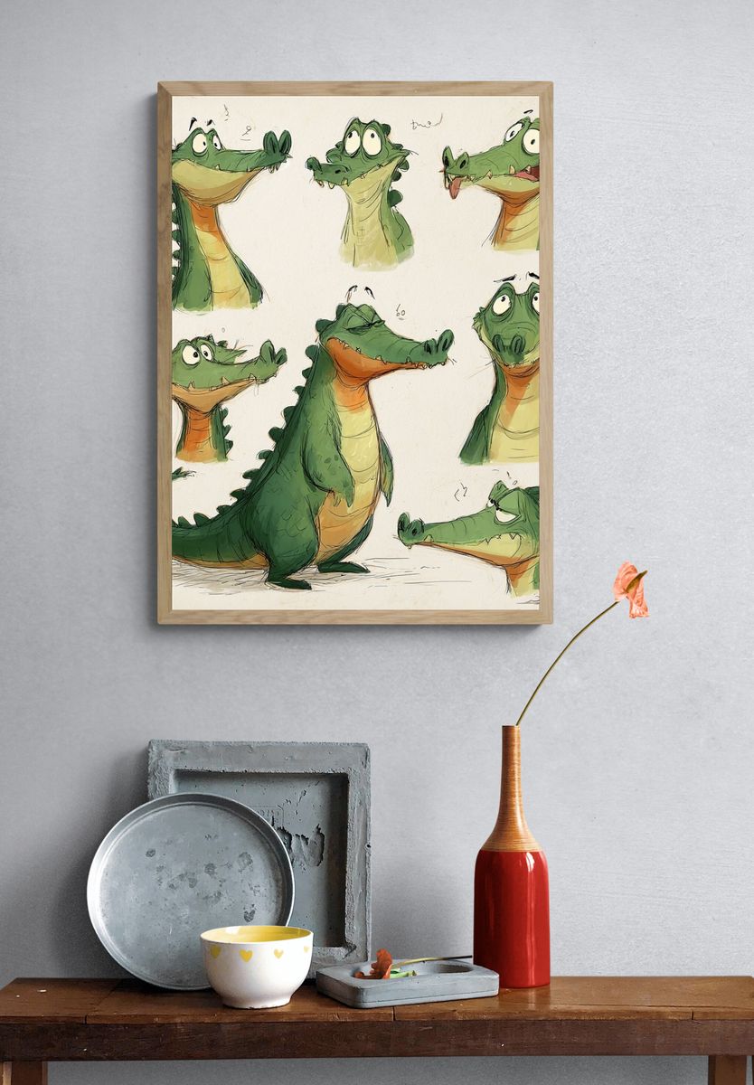 Playful Alligator Character — Illustration Print. — room view 3