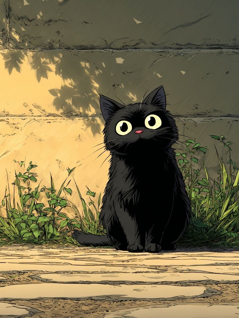 Curious Black Cat — Anime Print. poster detail