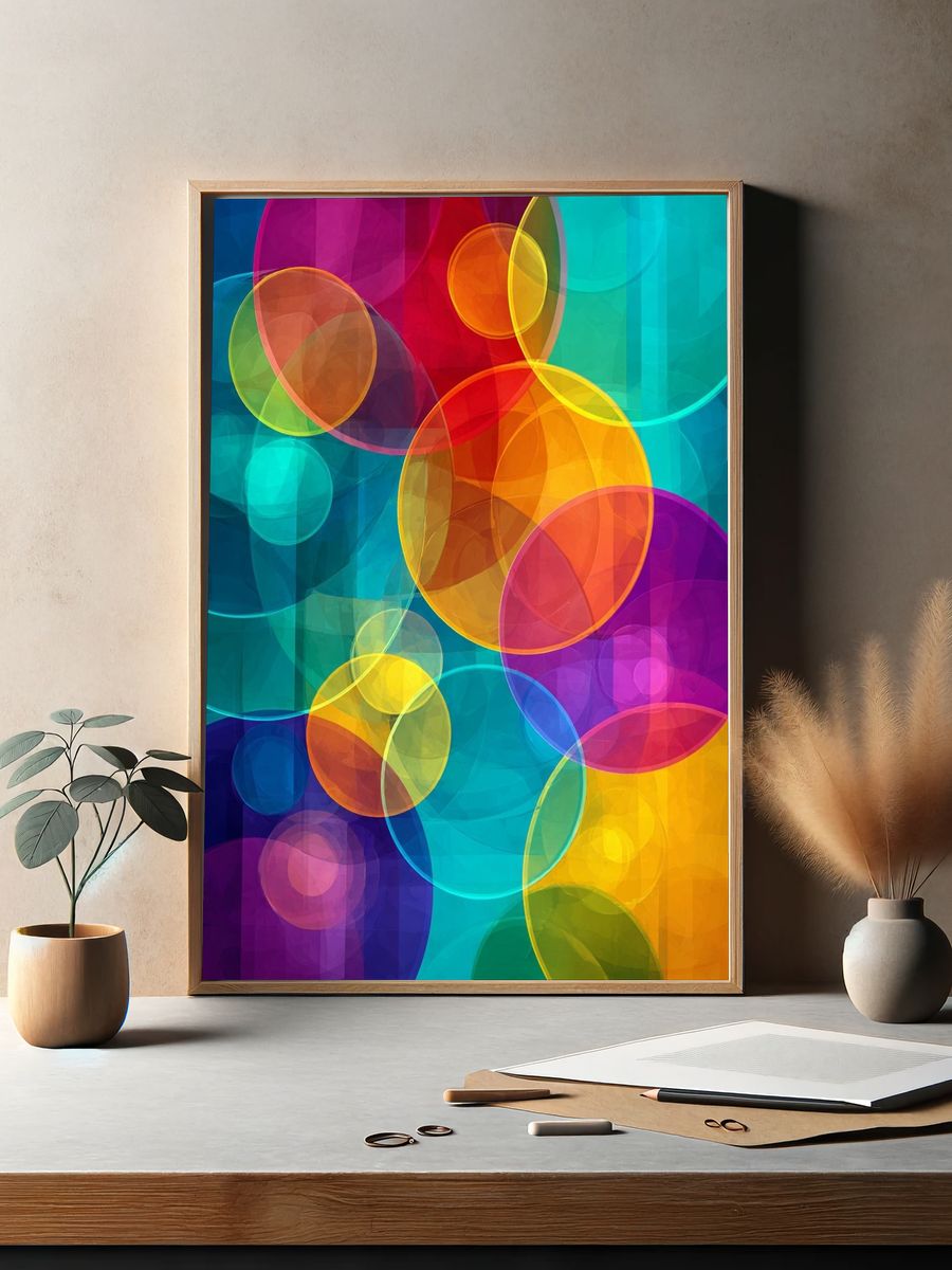 Colorful Abstract Bubbles Poster. — room view 2