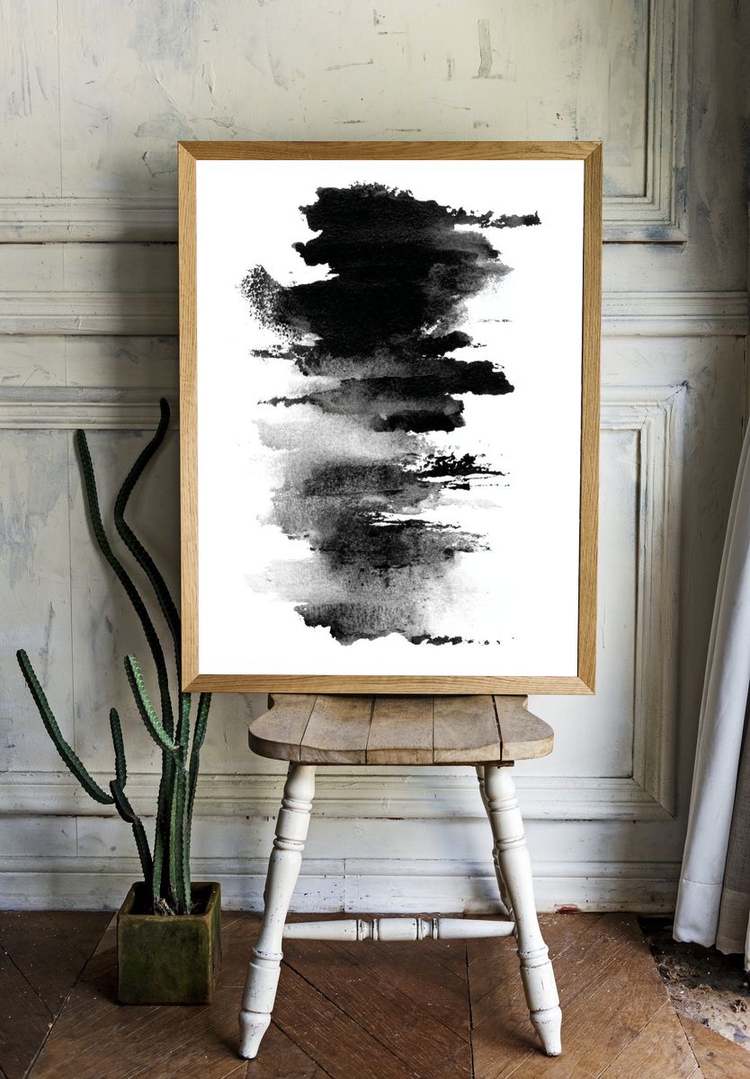 Abstract Black and White Brushstroke Poster room preview