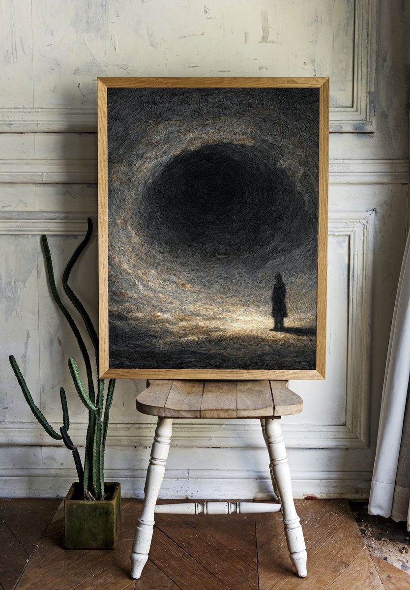 Solitary Figure in a Dark Tunnel — Abstract Print room preview