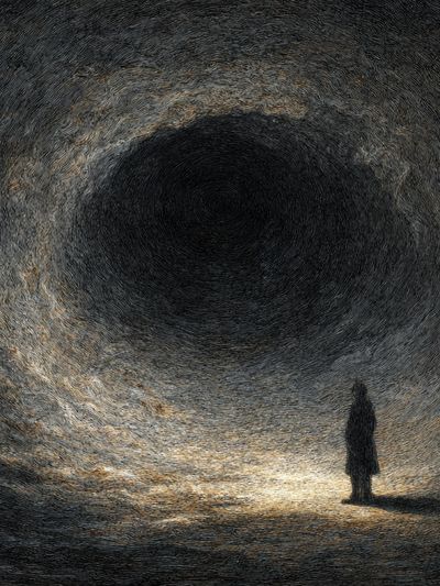 Solitary Figure in a Dark Tunnel — Abstract Print. poster print