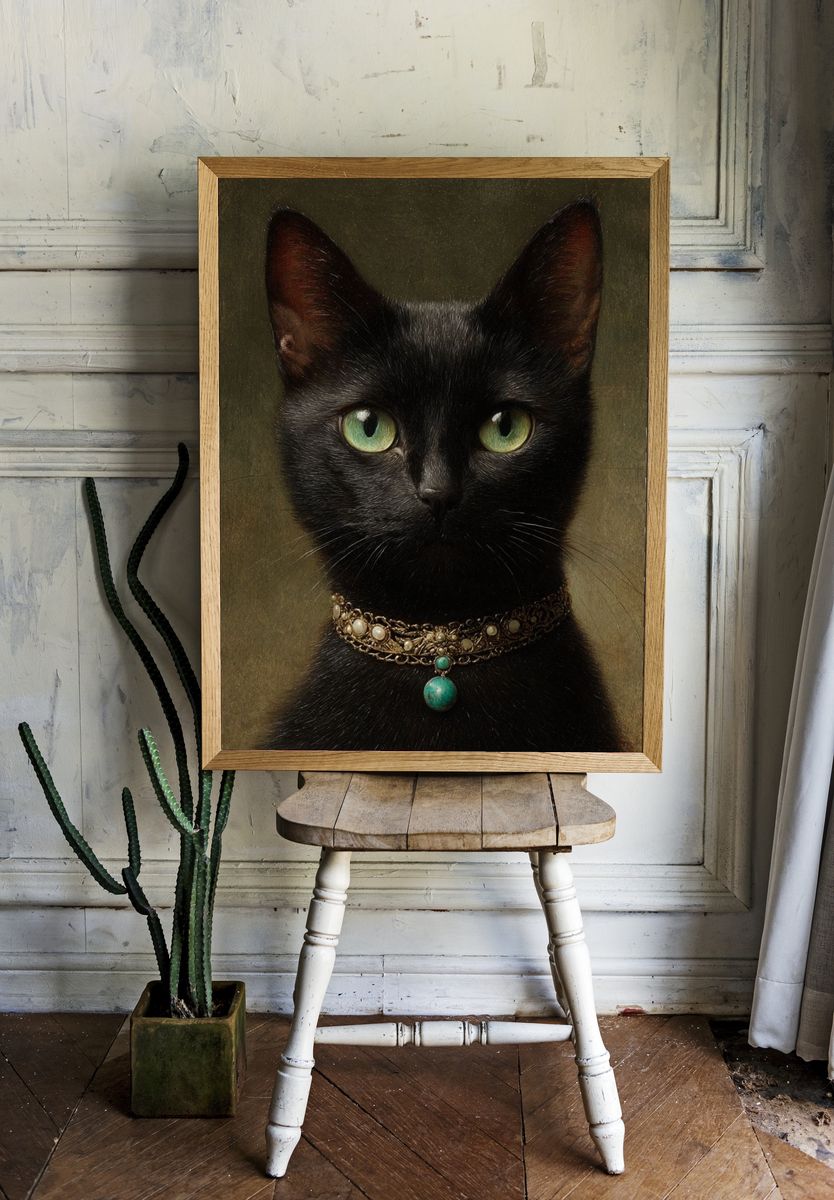 Elegant Black Cat Portrait Poster room preview