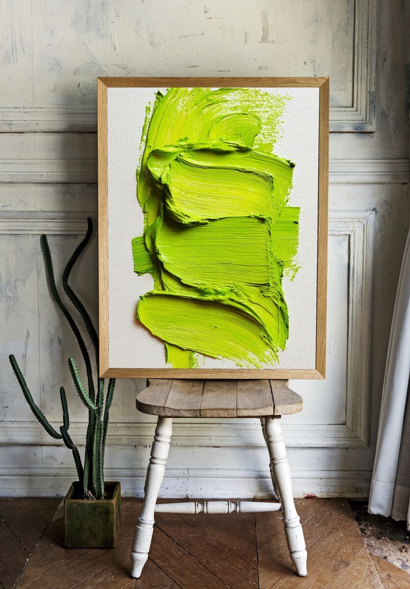 Vibrant Green Brushstroke — Abstract Print. room preview