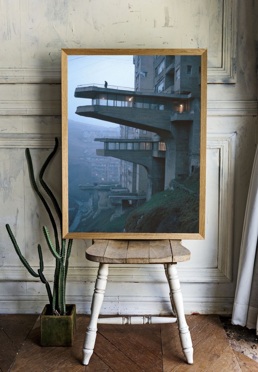 Brutalist Architecture at Dusk — Photography Print. — room view 1