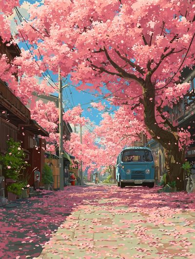 Cherry Blossom Street — Illustration Print. poster print