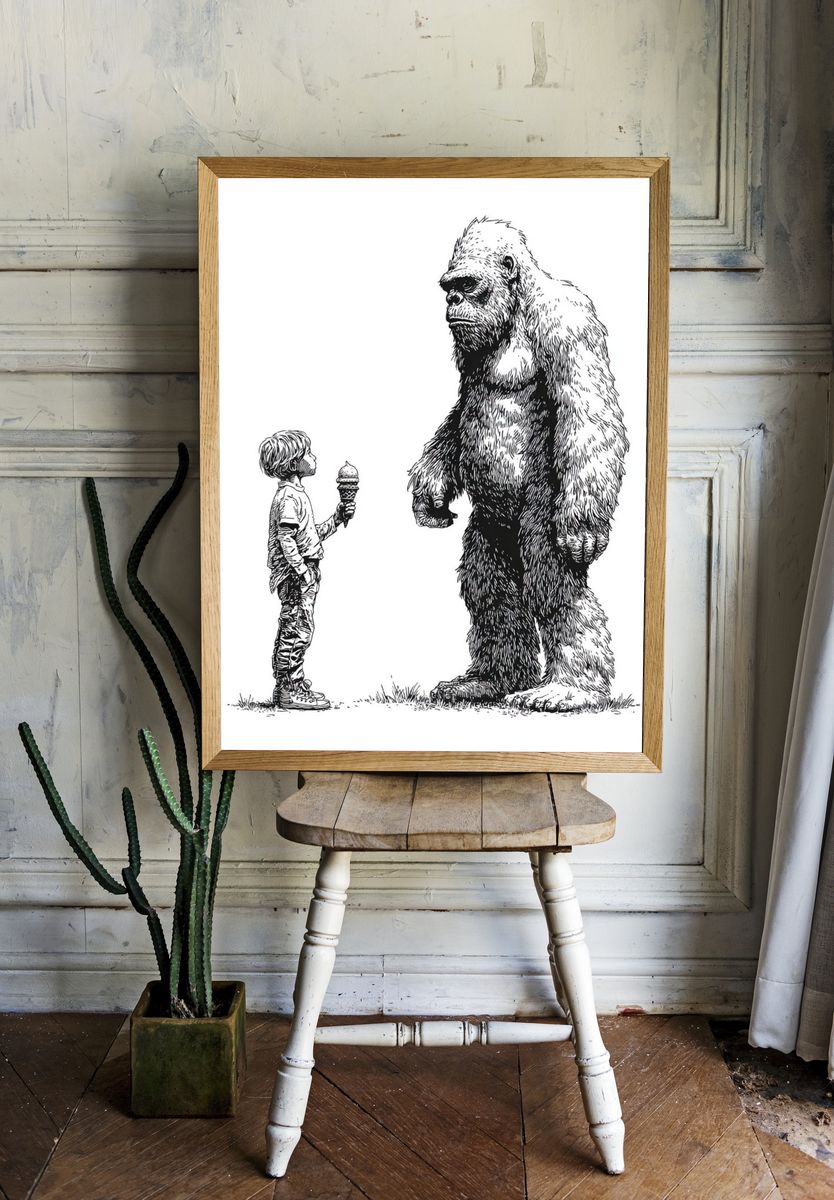 Child and Bigfoot — Illustration Print. — room view 1
