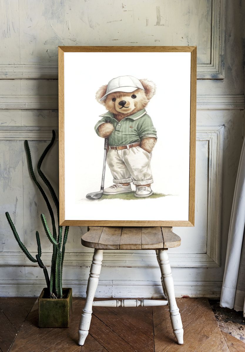 Golfing Bear — Illustration Print. — room view 1
