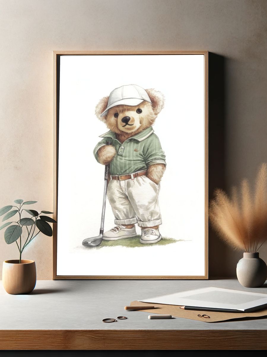 Golfing Bear — Illustration Print. — room view 2