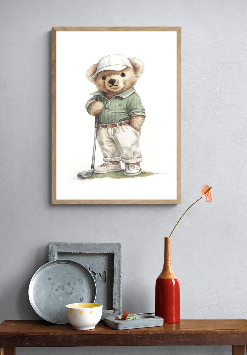 Golfing Bear — Illustration Print. — room view 3