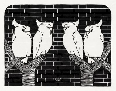 Cockatoos on a Branch — Minimalist Print. poster print