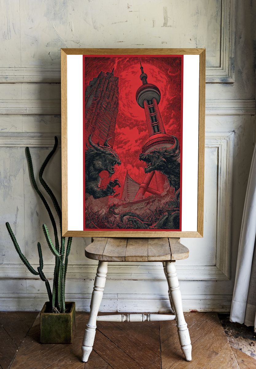 Monstrous Battle in Shanghai — Illustration Print. — room view 1