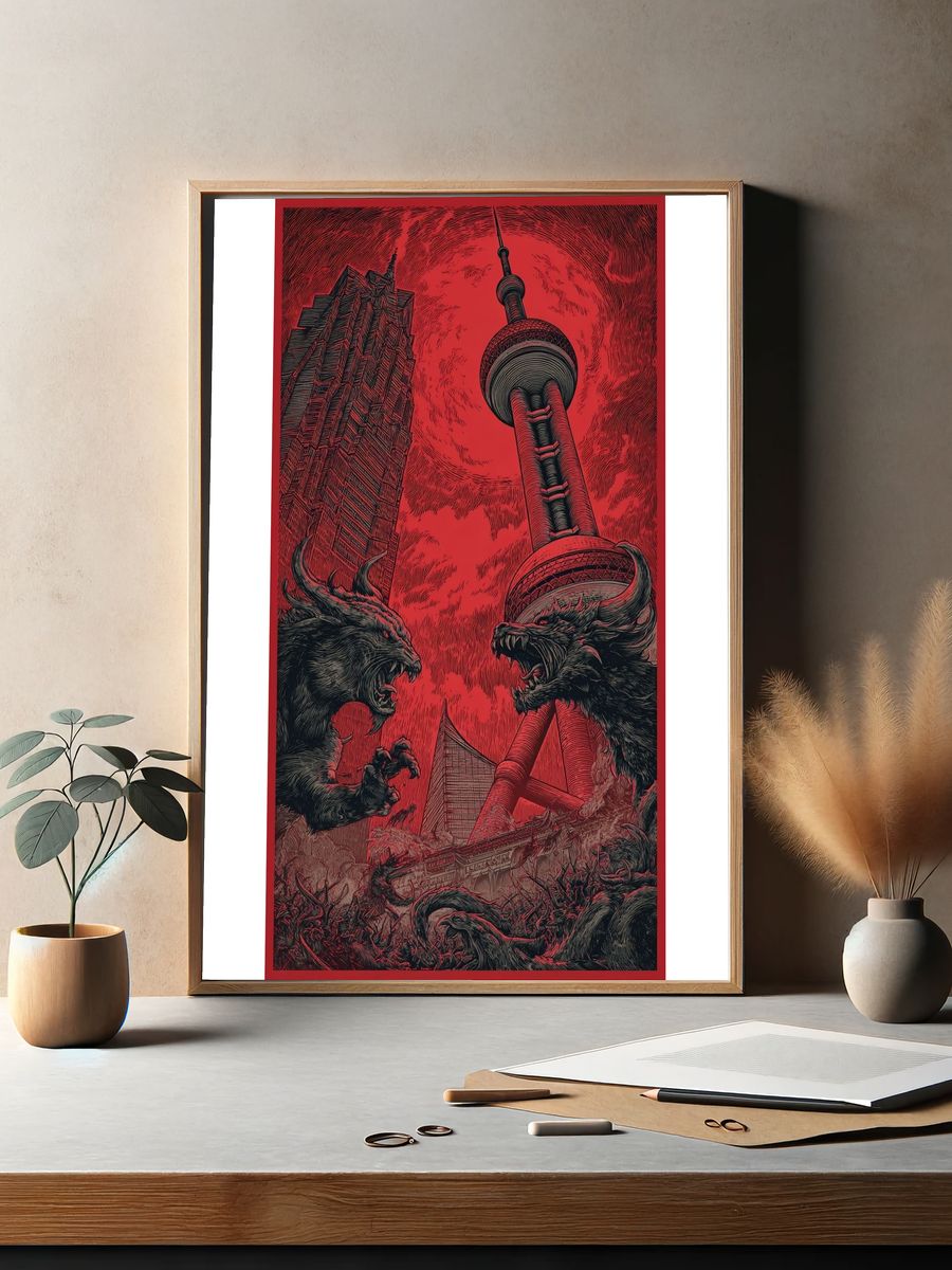 Monstrous Battle in Shanghai — Illustration Print. — room view 2