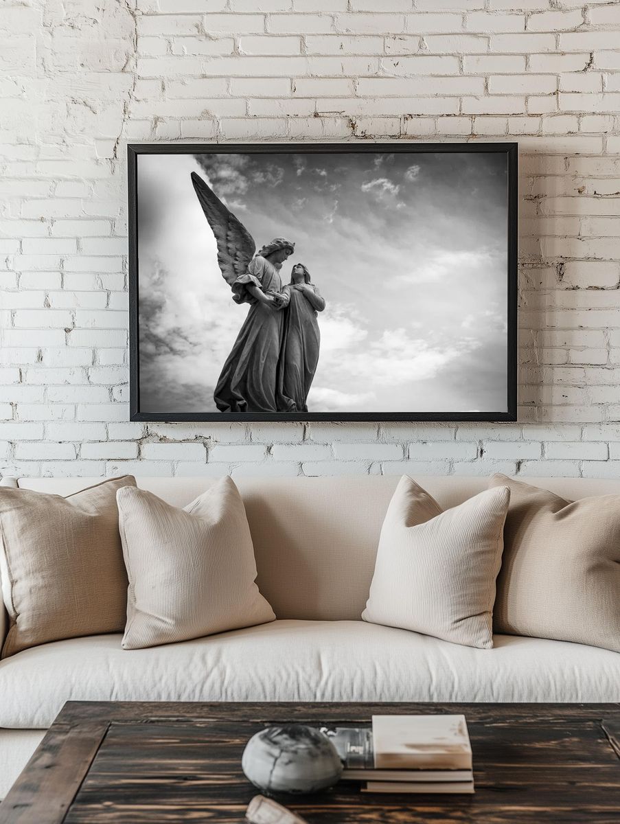 Angelic Embrace — Black and White Print room preview