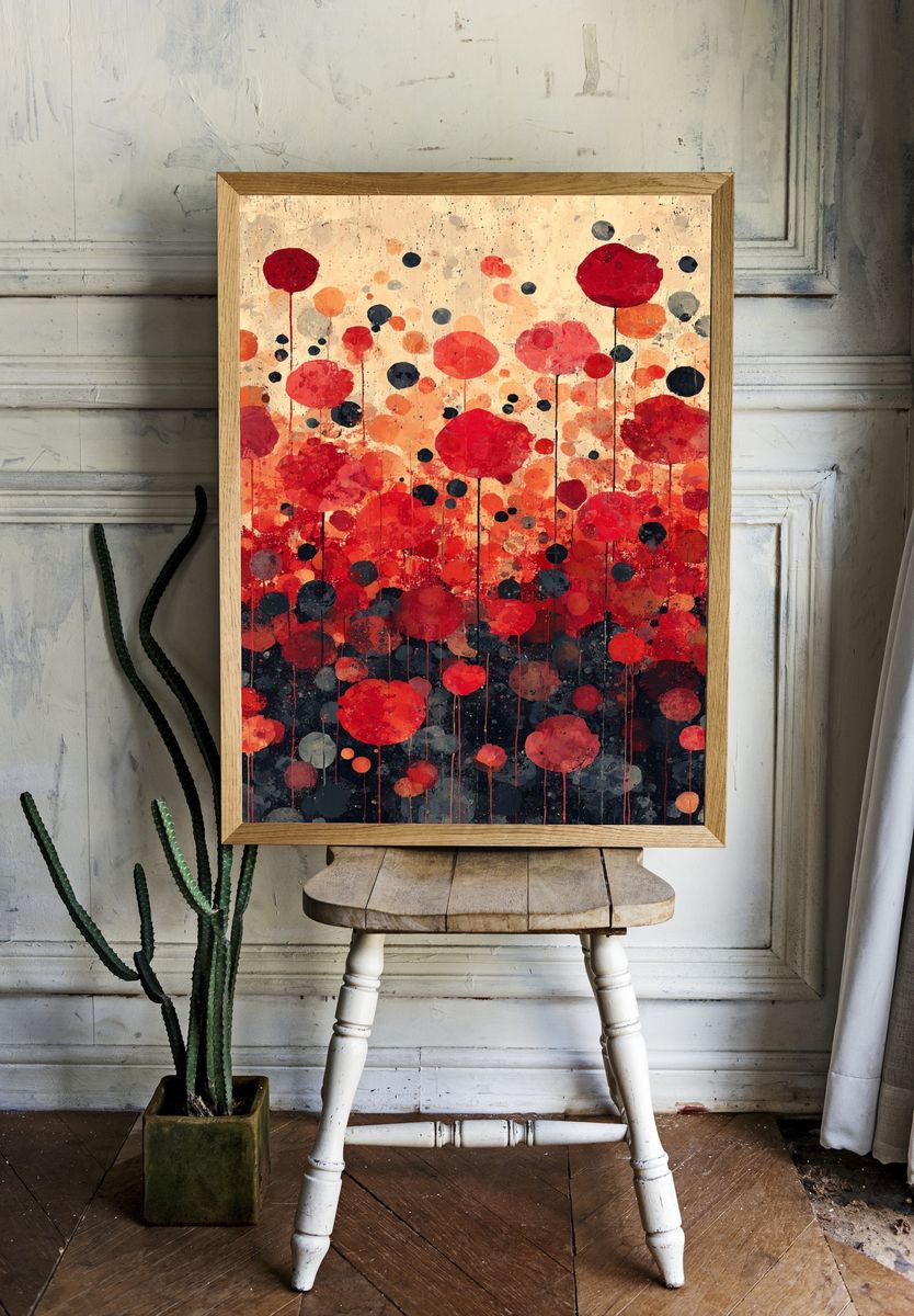 Abstract Red Bubbles Poster room preview