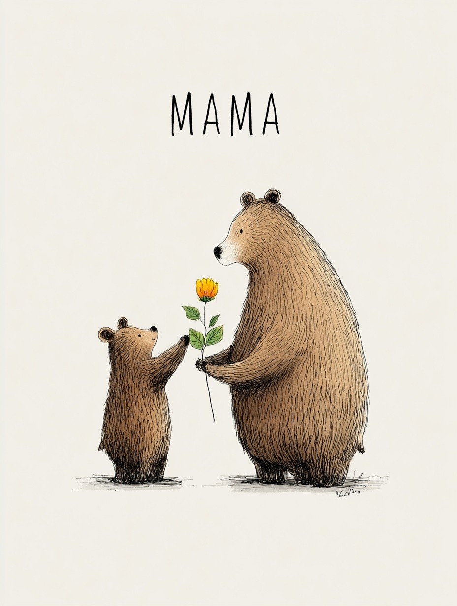 Mama Bear and Cub — Illustration Print. poster detail