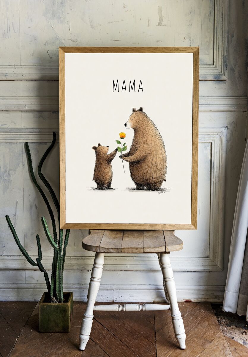 Mama Bear and Cub — Illustration Print room preview