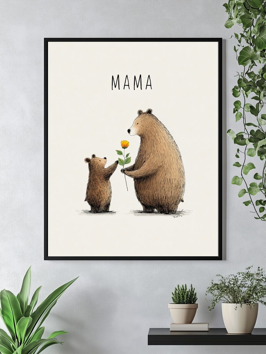 Mama Bear and Cub — Illustration Print. — room view 4