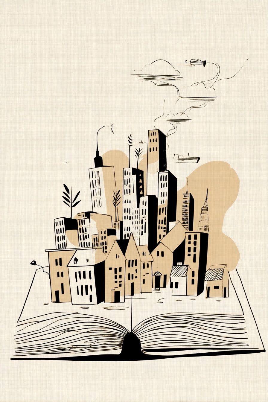 Cityscape from a Book — Illustration Print. poster — illustration art