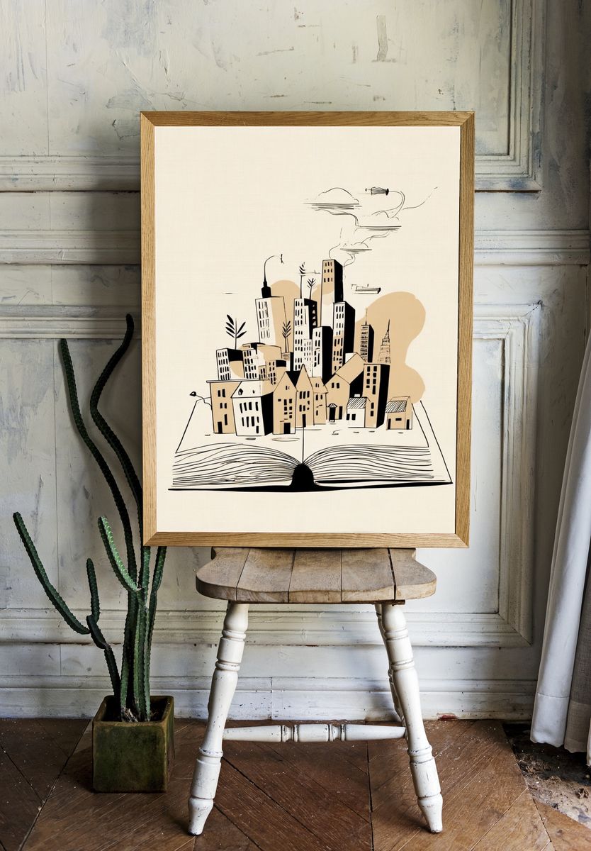 Cityscape from a Book — Illustration Print room preview