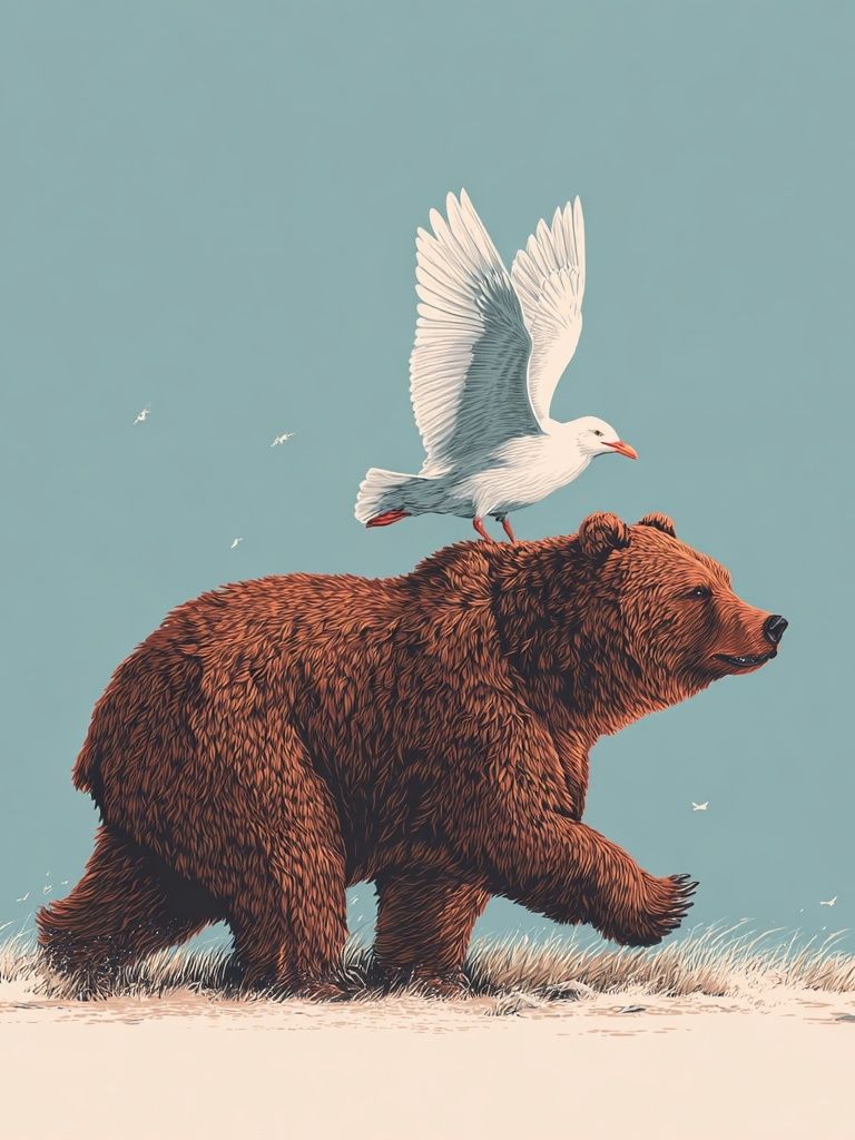 Bear and Bird — Illustration Print. poster — illustration art