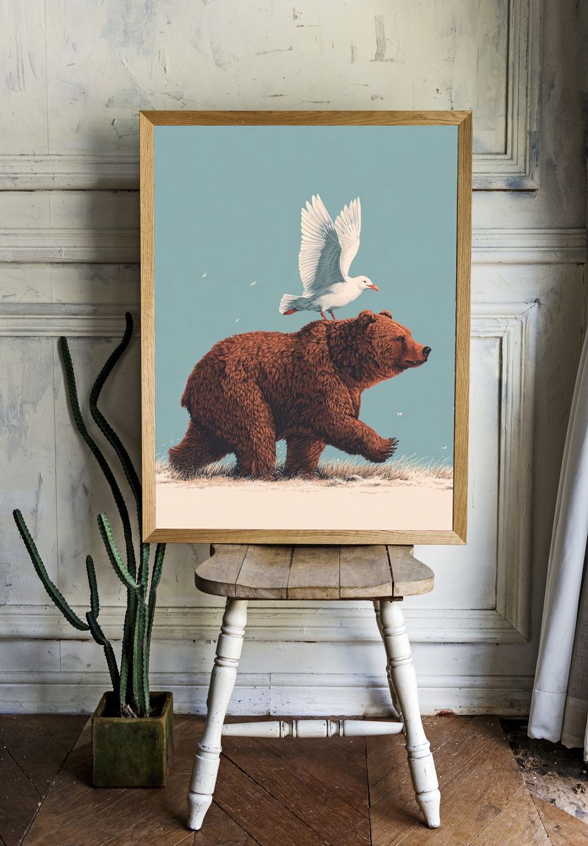 Bear and Bird — Illustration Print room preview