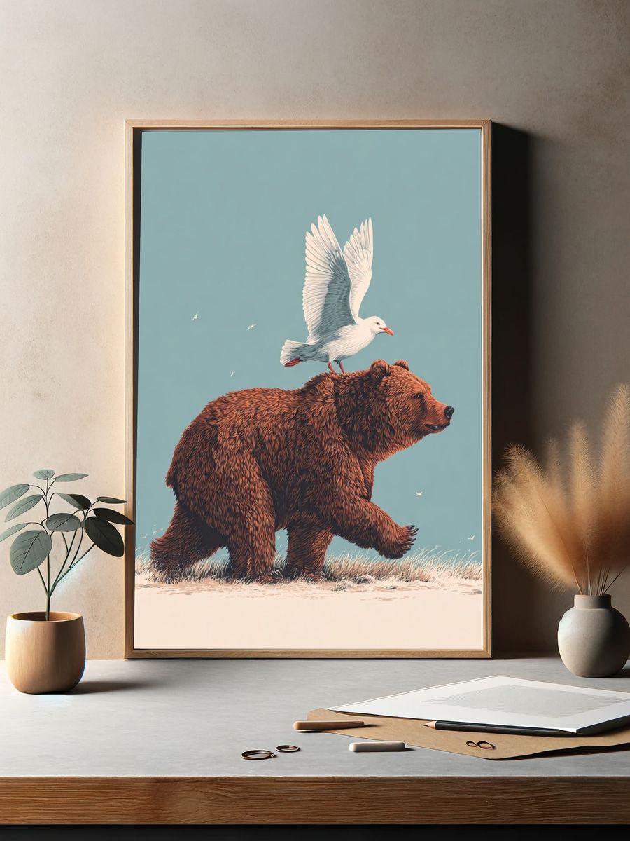 Bear and Bird — Illustration Print. — room view 2