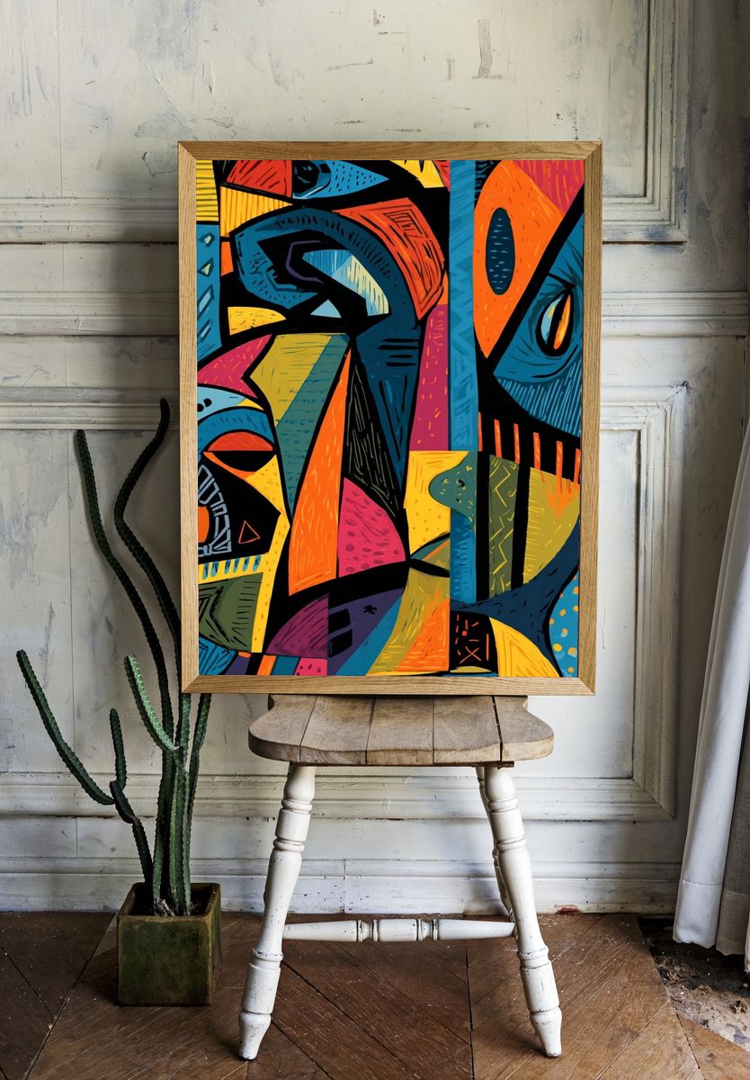 Abstract Faces — Colorful Print. — room view 1
