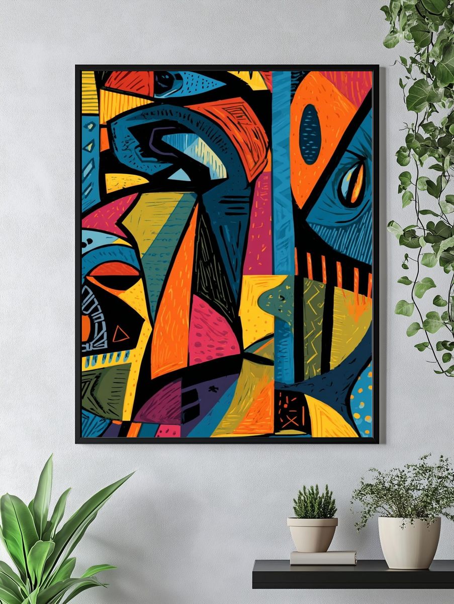 Abstract Faces — Colorful Print. — room view 4