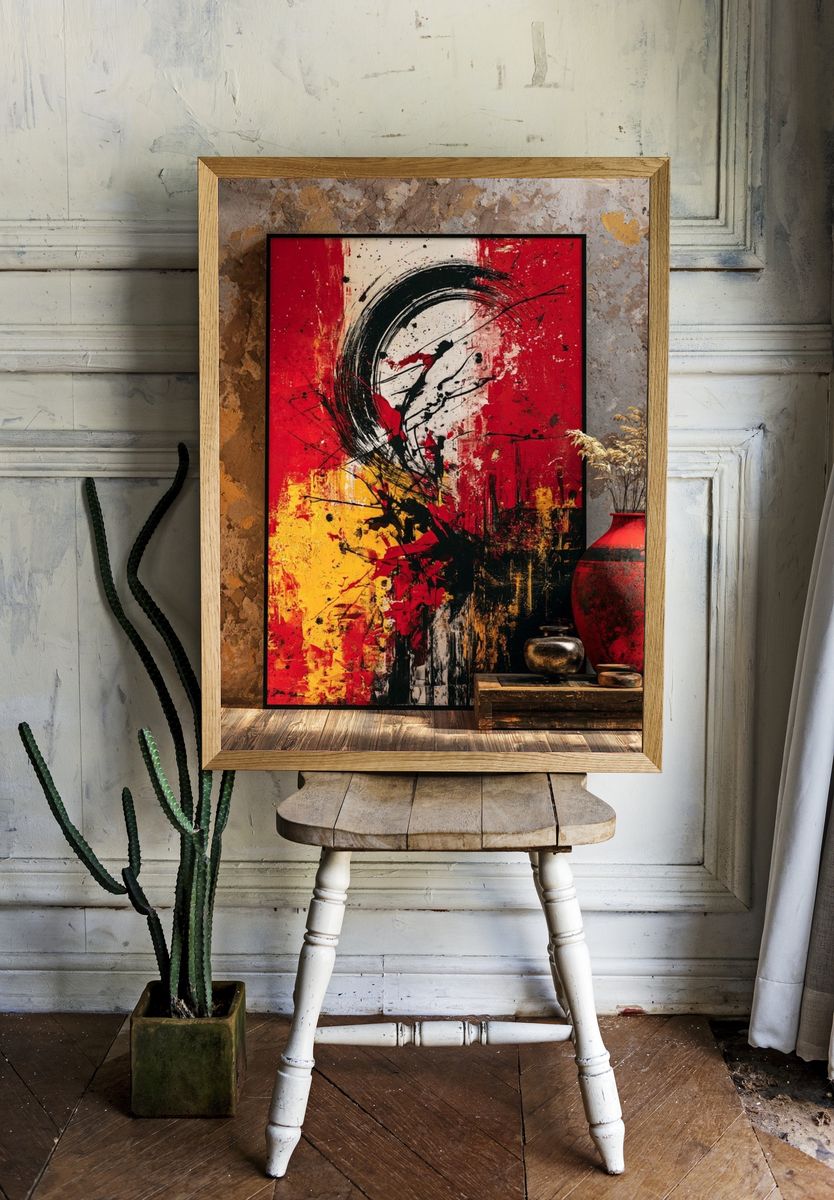 Red Black Abstract Expressionism Poster. — room view 1