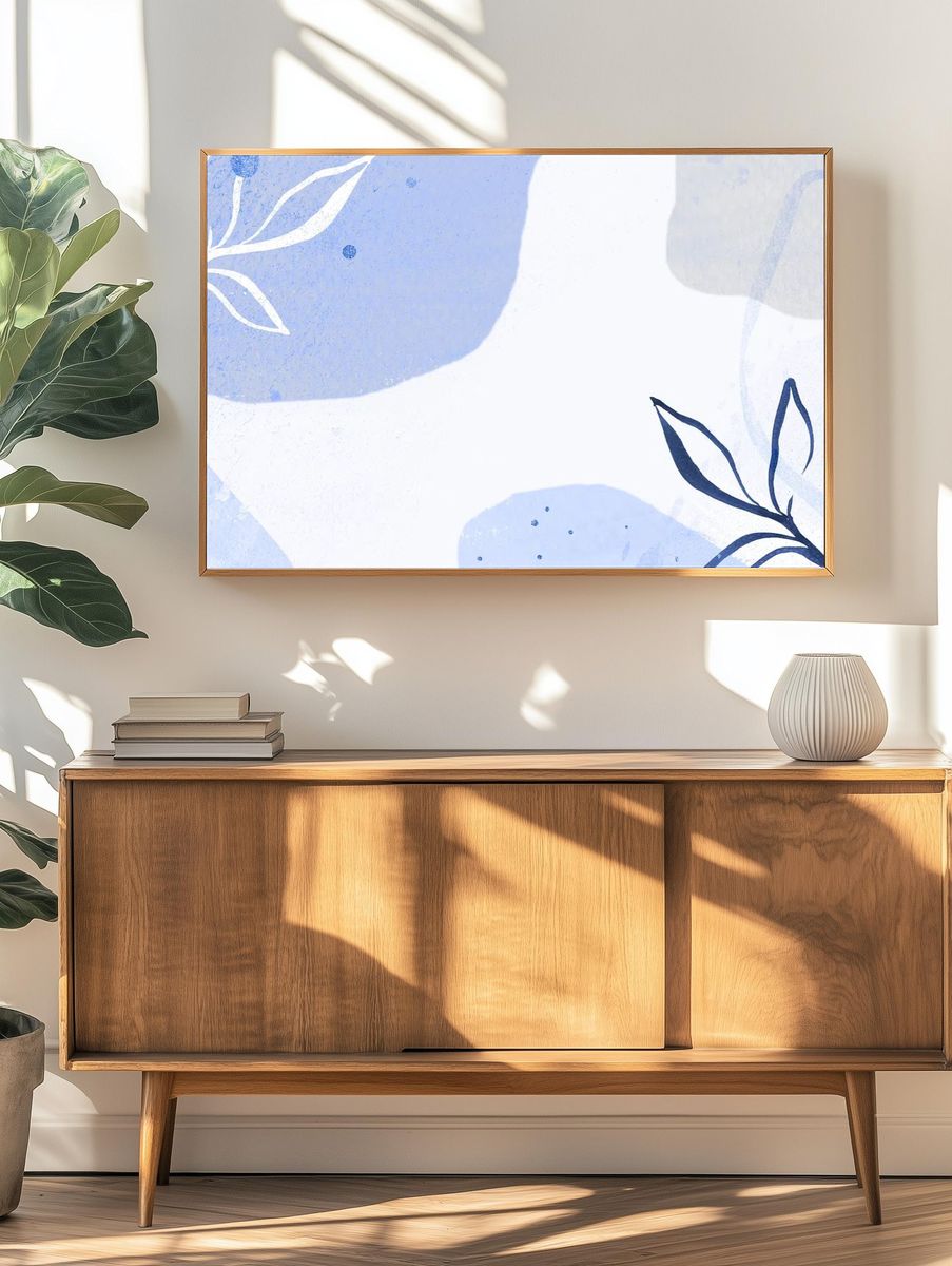 Abstract Floral Blue Poster. — room view 3