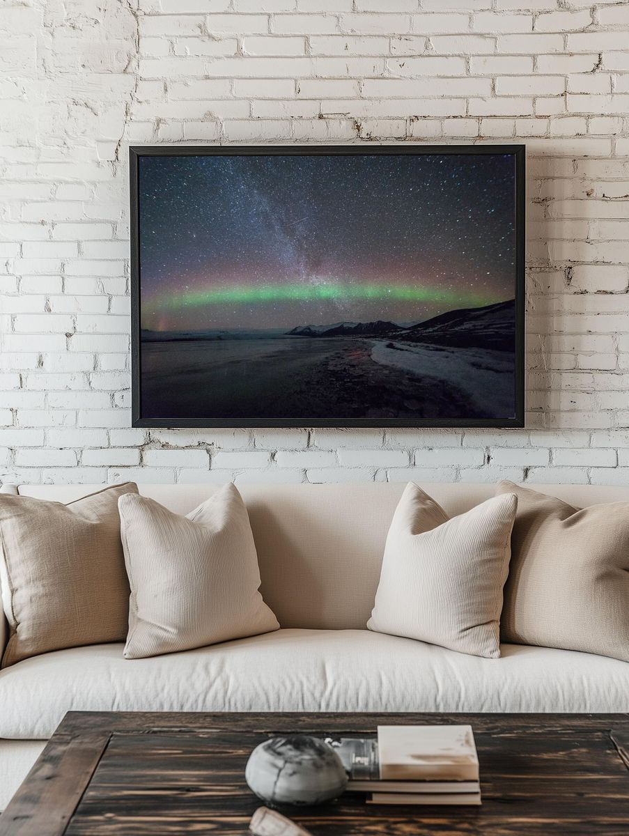 Aurora Borealis Over Frozen Lake — Photography Print. — room view 1