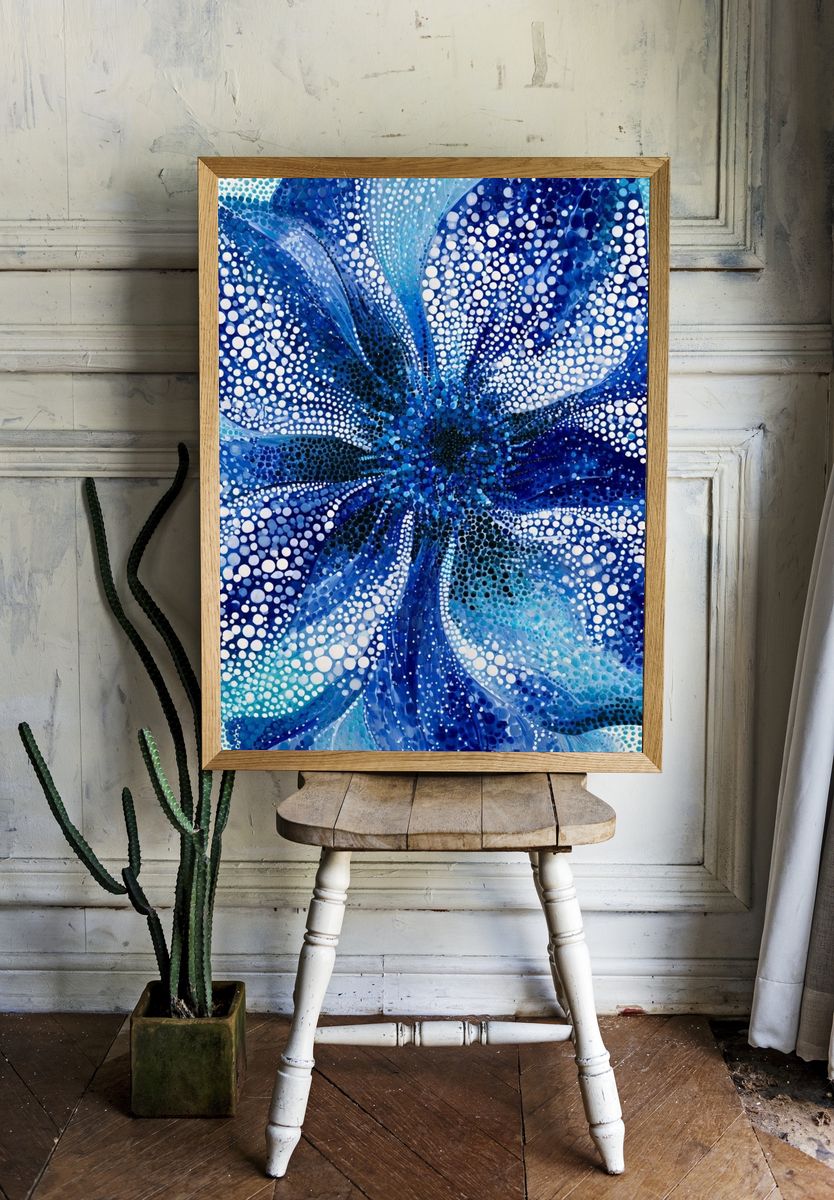 Blue Floral Abstract Poster. room preview