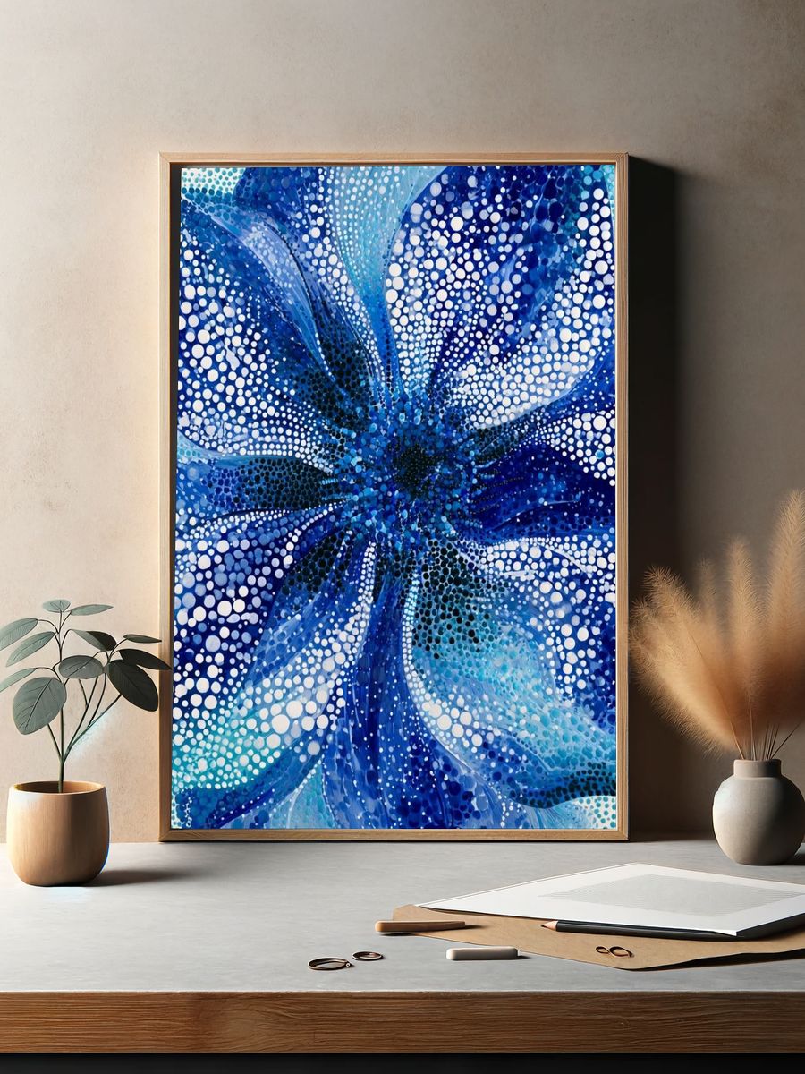 Blue Floral Abstract Poster. — room view 2